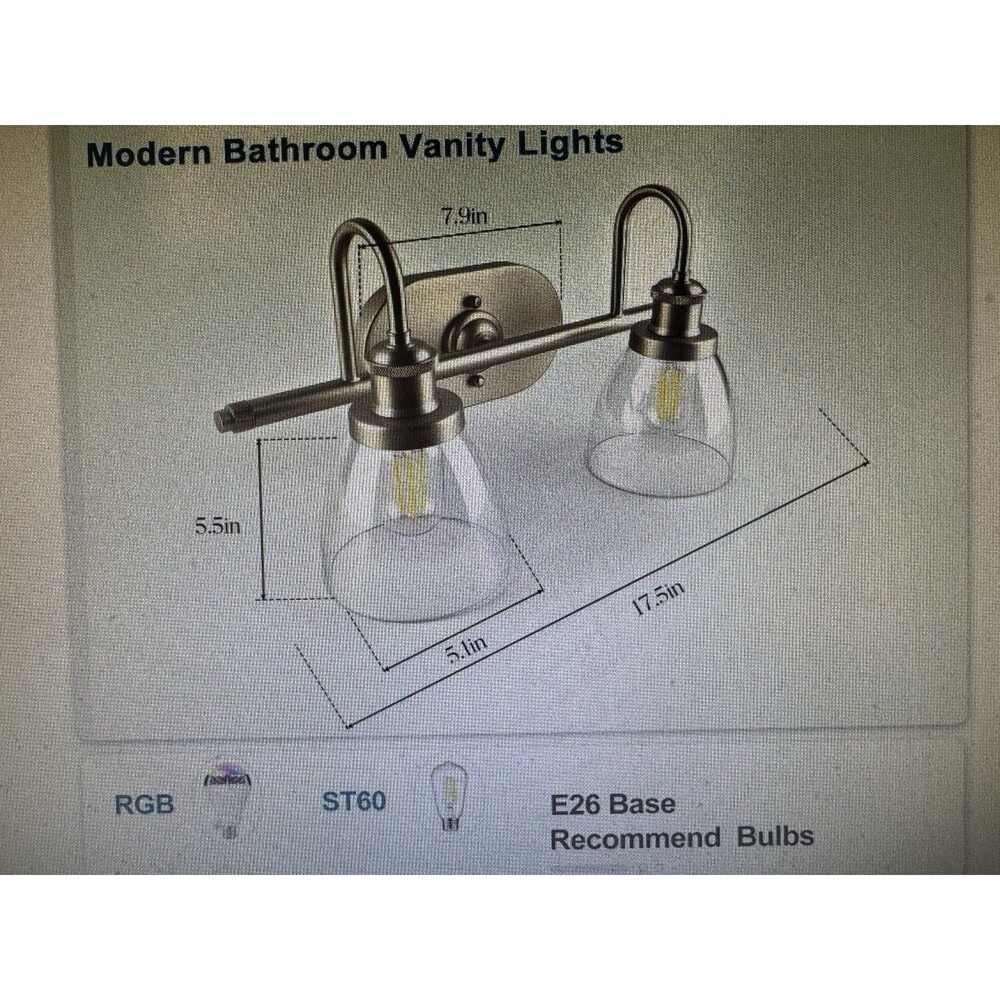 Brushed Nickel Bathroom Light Fixture, 17.5IN 2-Light Bathroom Vanity Light w...